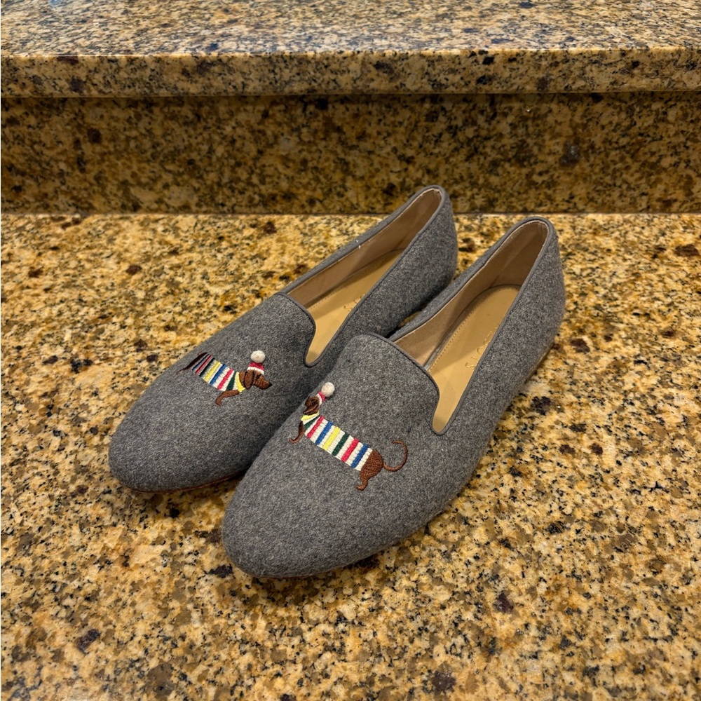 Talbots Ryan Dachshund Dog Gray Loafers Leather Soles Shoes Size 9 Flats